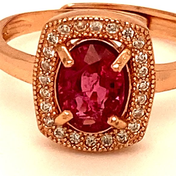 Red Tourmaline .80ct Rose Gold Finish Silver Ring - Picture 6 of 6